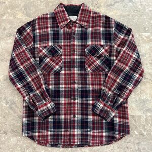 Vintage 90s Sears Quilted Lined Plaid Wool Flannel Shirt Jacket M 22x27.5